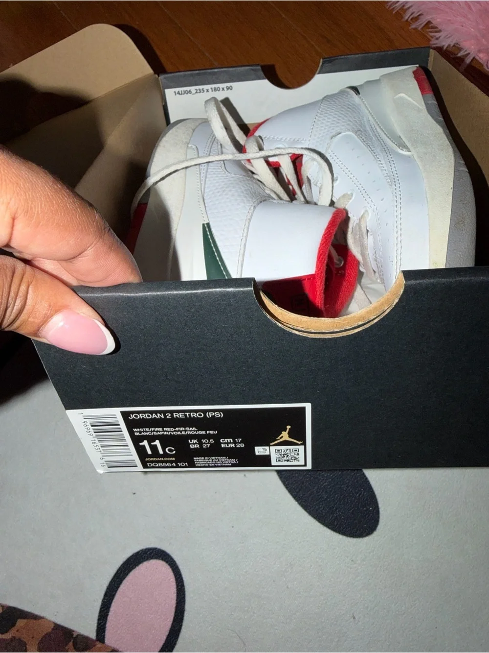 Jordan Kids' White Sneakers with Red & Dark Green Accents